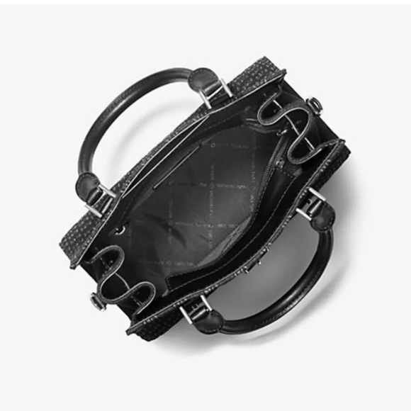 Michael Kors Small Hamilton  Logo Embossed Washed Denim Satchel - Picture 2 of 14